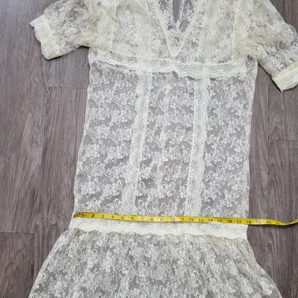 Vintage Lace Drop Waist Sheer Dress Nightgown Victorian Bridal Wedding Fairycore - Picture 13 of 14